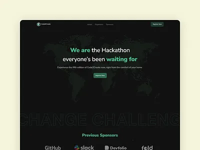 Hackathon Landing Page - Code2Create dark mode dark theme hackathon landingpage webdesign