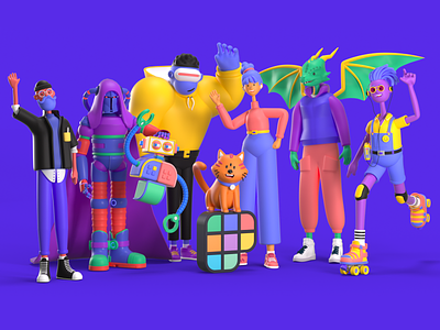 Polywork Characters 3d 3dart brand c4d characters colorful design illustration octane polywork polyworking rigging