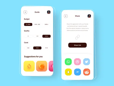 Gems - Jewellery app cleanui diamond gem gems gemstone gemstones jewelery jewellery jewelry jewels minimal precious premium ruby saphire share icon share page social media stones