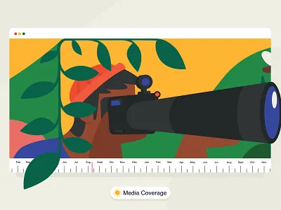 media coverage ๐ธ boy brucira camera cap design graphic green icon illustration jungle leaf media men office ui uiux vector