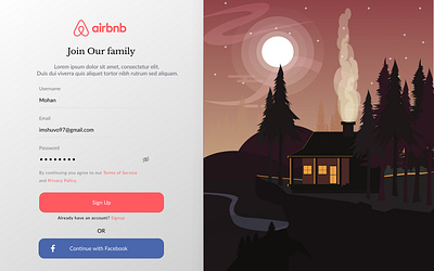 air bnb signup page redesign illustraion login page signup page ui