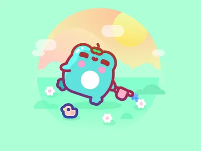 Getting ready for spring animal character cute design flat frog icon illustration illustrator kawaii vector