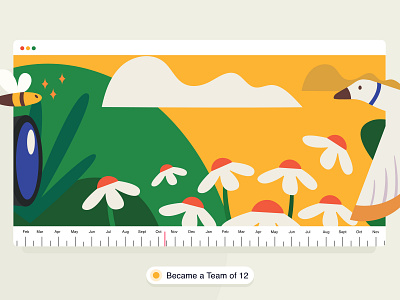 Team of 12 ✨ bee bird brucira cloud design flat design graphic illustration jungle office plant star timeline ui ux vector web