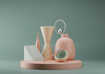 Trendy Abstract 3d Render podium with Geometric Shapes 3d blender geometic pastel podium render shapes trendy ui uidesign