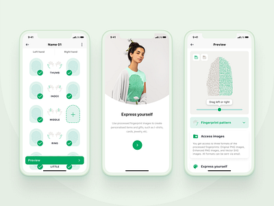 App to recognise and classify fingerprints android app camera app clean computer vision design fingerprint green harmonyos ios list onboarding pattern slider ui ux