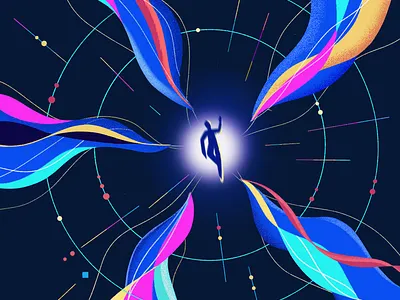 Magic wave 2d character blue character color palette colorful colors dark galactic galaxy illustration man space spaceman vector wave waveform waves