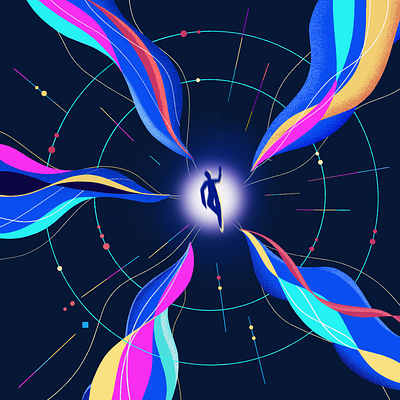 Magic wave 2d character blue character color palette colorful colors dark galactic galaxy illustration man space spaceman vector wave waveform waves