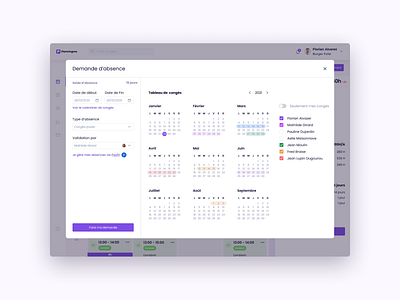 Planning app Popup screen app design branding break congé dashboad dashboard ui design holiday pause planner planning schedule schedule app scheduling ui ui design uiux uxdesign vacations