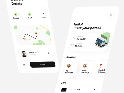 📦 Track your parcel now! add to cart app ui clean app design delivery delivery app delivery in progress map mobile app parcel parcel tracker saber tracker ui