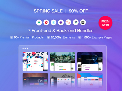 Spring Sale | 7 Front-end & Back-end Bundles | 90% OFF admin panel angular bootstrap bundle campaign code dashboard design development discount kit laravel offer react react native sale system temple vue web design