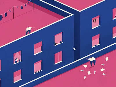 Lockdown Messages blue fun houses illustration lockdown messages paper airplanes pink sos