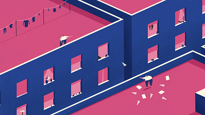 Lockdown Messages blue fun houses illustration lockdown messages paper airplanes pink sos