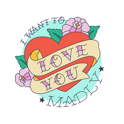 Love You digital flowers heart illustration ipad lettering procreate tattoo tattoo style typography