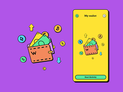 Wallet illustration cash coin cryptocurrency design figma icons illustration mobile neubrutalsim payment sketch ui vector wallet