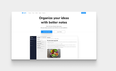 Joplin, Note Taking App Landing Page app buttons clean concept concept design cta dailyui download ideas illustrations joplin landing page minimalist minimalistic navigation note notes notes app simple web