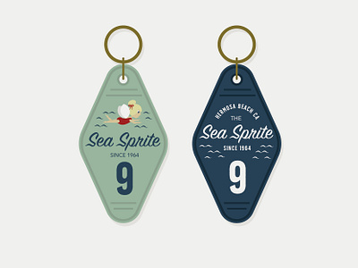 Sea Sprite Motel Keys beach beach side brand branding design graphic design graphics hotel illustrator key chain logo logo design logos motel motel key retro sprite vector