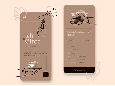 Coffee studio mobile app/illustration branding characterdesign comics comicsart design illustration illustration art logo minimal ux