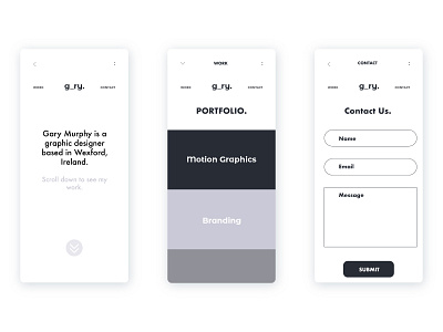 g_ry. Portfolio App Design app branding design minimal portfolio typography ui ux