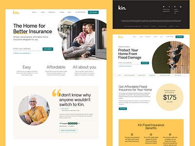 Kin Insurance Website black branding clean color creative design homeowner homepage identity insurance insurance company interface landing page minimal redesign ui ui design ux website yellow