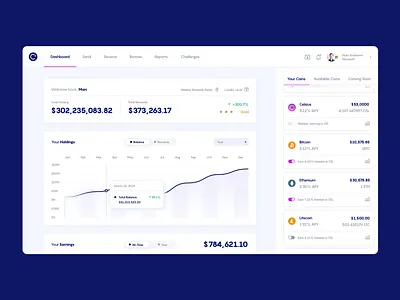 Celsius Web App Dashboard app bitcoin chart crypto crypto wallet cryptocurrency dashboard design finance financial fintech graph grid product design typography ui ux web website