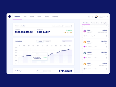 Celsius Web App Dashboard app bitcoin chart crypto crypto wallet cryptocurrency dashboard design finance financial fintech graph grid product design typography ui ux web website