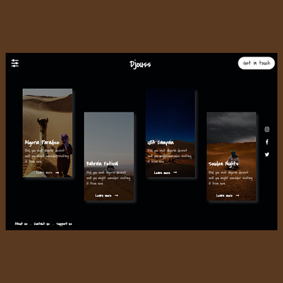 Djouss Travel website dark ui design hero image minimal sahara typography ui ui ux user interface ux uxpin website