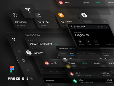 [Freebie] Dark UI Dashboard blockchain clean clear crypto elegant free freebie minimal simple ui ux wallet