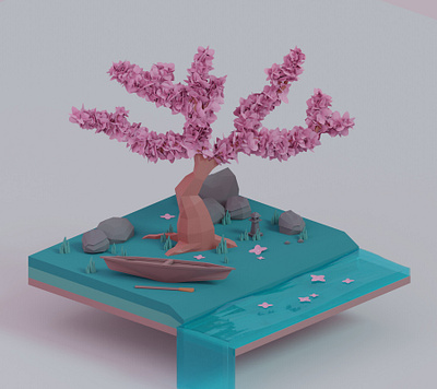 Sakura Tree blender illustration lowpoly