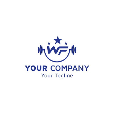 Alphabet WF with star, dumbbell icon, physical fitness image, Ph app branding cleaning company design icon illustration logo typography vector website