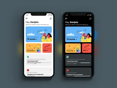 App Mental Health Light and Dark UI app design article design article illustration dark app dark mode dark theme dark ui mental health awareness mentalhealth mobile app design mobile apps modern app design stories writing app