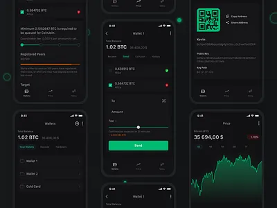 Mobile App - Wasabi Wallet (Concept) app blockchain crypto dark dark theme dark ui design minimal mobile neon ui ux