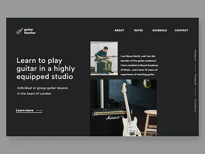 guitar teacher hero concept black blackandwhite clean ui concept darkui guitar hero section landingpage minimal typo typography ui ui design uidesign web design webdesign