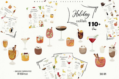 Holiday Cocktails watercolor design bar menu beverage bundle chocolate bliss recipe clipart cocktail card food collection food trand hot cocoa recipe martini mules party design punch recipe recipe cards sangria recipe vector watercolor cocktails watercolor illustrations watercoloringredients whiskey