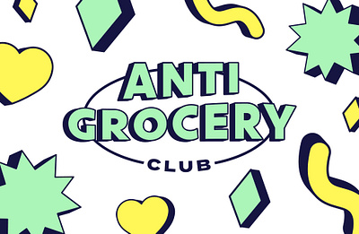 Anti-Grocery Club Brand abstract branding bright colors graphic design illustration logo neobrutalism typography vector vintage