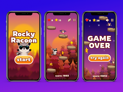 Game UI & Graphic | Rocky Racoon 2d animation cartoon case study game game elements graphic design gui mobile game motion graphics ui vector