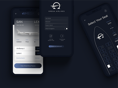 Omega Airlines App Interface airline airline app app branding icon identity mobile ui ux web website