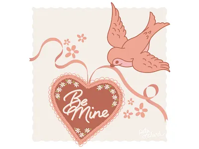 Be Mine art artist bird illustration flower heart illustration minimal design neutral colors retro ribbon swallow valentines day vintage style