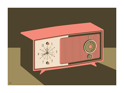 Vintage Pink Clock Radio_BRD_7-7-22 clock illustration radio retro vintage