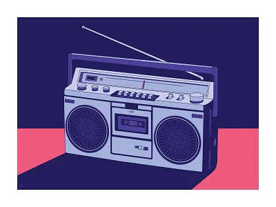 1980s Boom Box_BRD_7-7-22 1980s boom box cassette player illustration radio retro vintage