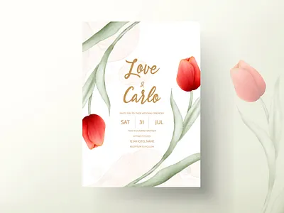 modern wedding invitation with red tulip flower abstract background banner card design floral greeting illustration invitation modern nature plant red rose spring template tulip vector vintage wedding