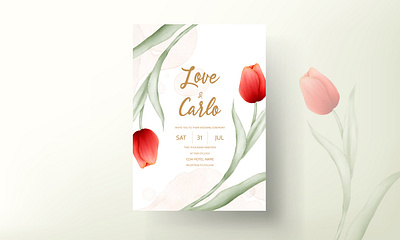 modern wedding invitation with red tulip flower abstract background banner card design floral greeting illustration invitation modern nature plant red rose spring template tulip vector vintage wedding