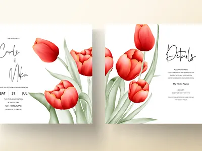 modern wedding invitation with red tulip flower abstract background banner card design floral greeting illustration invitation modern nature plant red rose spring template tulip vector vintage wedding