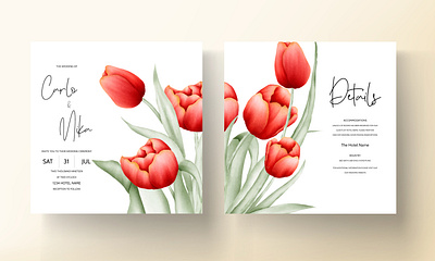 modern wedding invitation with red tulip flower abstract background banner card design floral greeting illustration invitation modern nature plant red rose spring template tulip vector vintage wedding