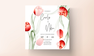 modern wedding invitation with red tulip flower abstract background banner card design floral greeting illustration invitation modern nature plant red spring template tulip tulips vector vintage wedding