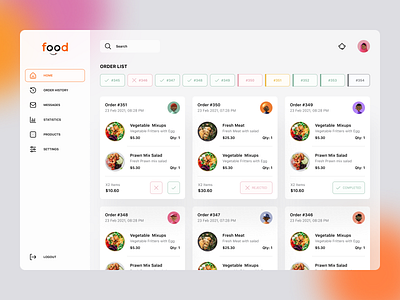 Food order dashboard cards cards design dashboard design food food app menu order history ordering restaurant restaurant owner ui web