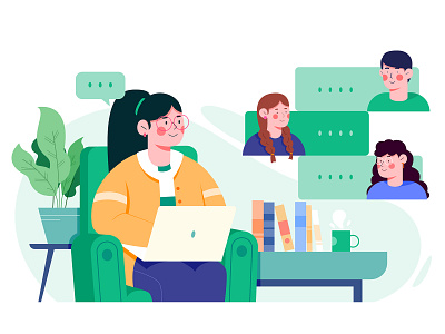 Kinzaa character chat communicate company design draw flat flat illustration green illustration illustrator kinzaa office remote role team teamwork vector work