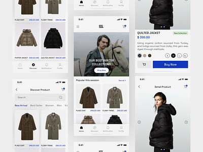 Sandang - Fashion Store Mobile App app clothing design ecommerce fashion fashion store minimaldesign minimalist mobile mobile app online store outer ui user interface winter collection