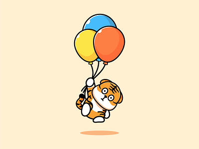Tiger With Ballon animal animal logo cute asian culture illustration character cute fly illustration jaysx1 kawaii logo mascot tiger tiger ballon
