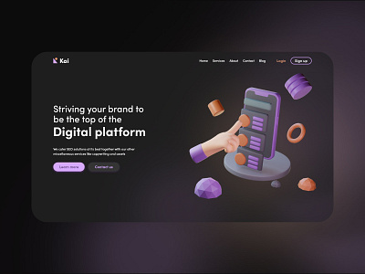 Kai SEO Solutions - Dark mode 3d blender dark mode hero image landing page minimal ux web