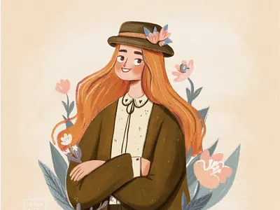 Spring Girl branding character character design design digital art flowers girl girl character grain green illustration smiling spring